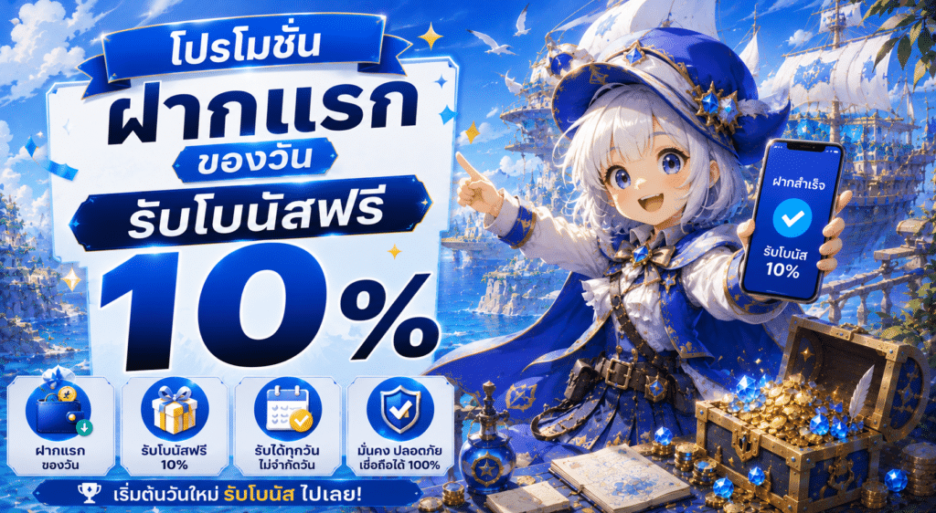 โปรโมชันฝากแรกของวัน รับโบนัสฟรี 10%
